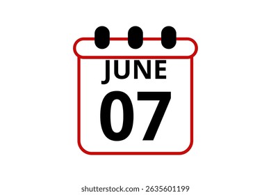 7 June calendar icon text page monthly web design on red, black and white background vector, icon, or illustration with the month of June 7