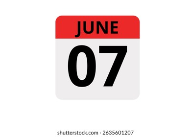 7 June calendar icon text page monthly web design on red, black and white background vector, icon, or illustration with the month of June 7