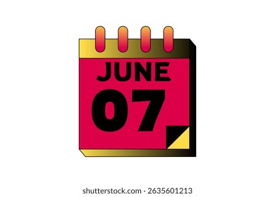 7 June calendar icon text page monthly web design on red, black and white background vector, icon, or illustration with the month of June 7