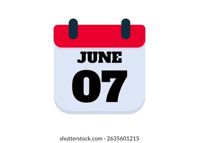 7 June calendar icon text page monthly web design on red, black and white background vector, icon, or illustration with the month of June 7