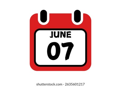 7 June calendar icon text page monthly web design on red, black and white background vector, icon, or illustration with the month of June 7