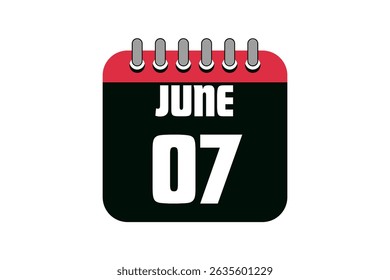 7 June calendar icon text page monthly web design on red, black and white background vector, icon, or illustration with the month of June 7
