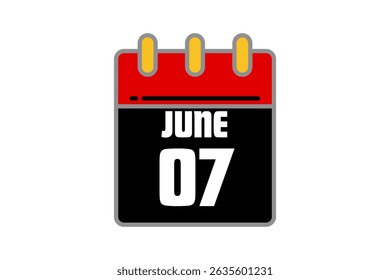 7 June calendar icon text page monthly web design on red, black and white background vector, icon, or illustration with the month of June 7