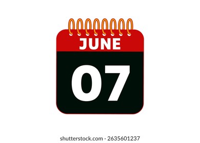 7 June calendar icon text page monthly web design on red, black and white background vector, icon, or illustration with the month of June 7