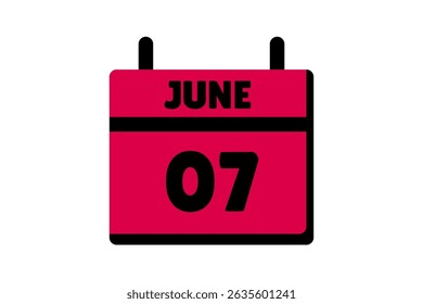 7 June calendar icon text page monthly web design on red, black and white background vector, icon, or illustration with the month of June 7