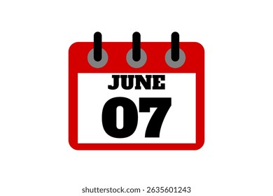 7 June calendar icon text page monthly web design on red, black and white background vector, icon, or illustration with the month of June 7