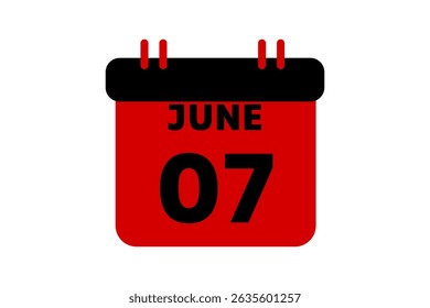 7 June calendar icon text page monthly web design on red, black and white background vector, icon, or illustration with the month of June 7