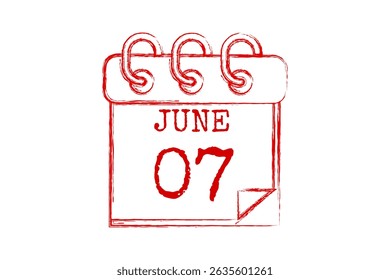 7 June calendar icon text page monthly web design on red, black and white background vector, icon, or illustration with the month of June 7