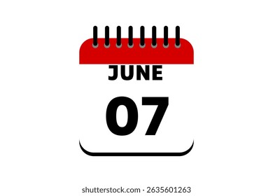 7 June calendar icon text page monthly web design on red, black and white background vector, icon, or illustration with the month of June 7