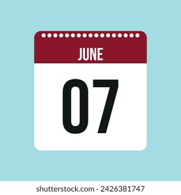 7. Juni Kalendervektorsymbol. Rot und schwarz Juni Datum für die Tage des Monats und der Woche auf einem hellen Hintergrund