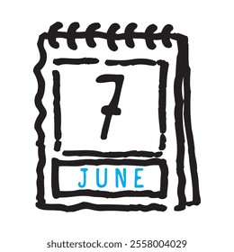 7 June date calendar - A simple yet elegant line art illustration of a date calendar captures the essence of organization and timekeeping. The clean lines and minimalistic design 