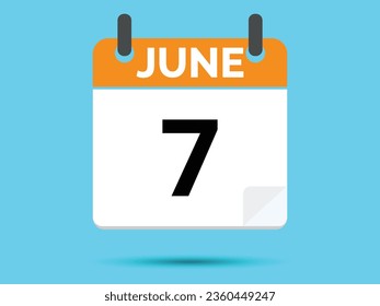 7 de junio. Calendario de icono plano aislado en fondo azul. Ilustración vectorial.