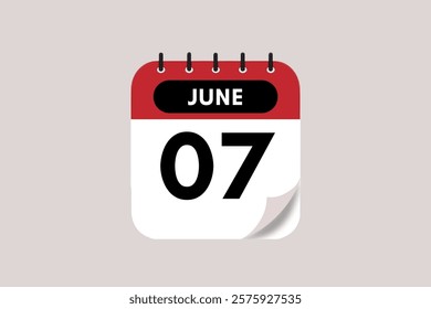 7 June month single day vector, illustration, calendar with rose red, black and off-white color background calendar June 7