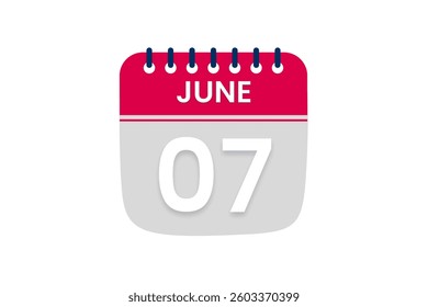 7 June month single day vector, illustration, calendar with red, off white and white color background calendar June 7