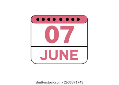7 June month single day vector, illustration, calendar with peach, black and white color background calendar icon of June 7