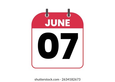 7 June month single day vector, illustration, calendar with red, black and white color background calendar icon of June 7