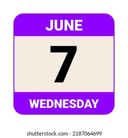 7 June, Wednesday. Date template. Useful design for calendar or event promotion. Vector illustration EPS 10 File.