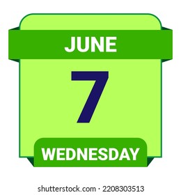7. Juni, Mittwoch. Datumsvorlage. Nützliches Design für Kalender- oder Veranstaltungswerbung. EPS10 Datei, Vektorgrafik. Einzeln auf weißem Hintergrund.