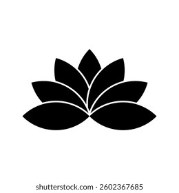7 leaf lotus flower, water lily flat vector logotype, well-being and healthy lifestyle symbol, natural plant elements on white background, yoga studio logo template