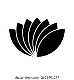 7 leaf lotus flower, water lily flat vector logotype, well-being and healthy lifestyle symbol, natural plant elements on white background, yoga studio logo template