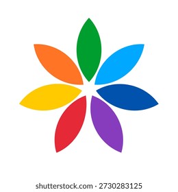 7 folhas arco-íris cores flor, vetor plano logotipo modelo