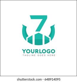 7 letter creative logo. Real estate icon design for business visual identity. Illustration city, house and skyscraper.