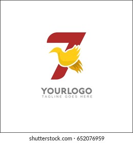 7 letter elegant wing flying gold office logo. Abstract bird vector identity design template. Exclusive business company brand icon.