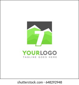 7 Letter Green Forest. Minimal and Modern Mountain Logo.