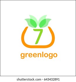 7 letter green identity. Tree leaf vector logo design, eco-friendly concept.