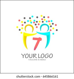 7 letter logo. Abstract team work design vector. Community symbol icon.