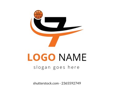 7 Letter Logo With Basketball Ball. Sports Symbol Vector Template Design