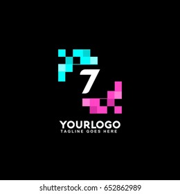 7 letter pixel art design logo. Blue and pink business corporate for technology