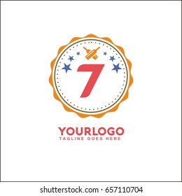 7 letter vector vintage label. Template for banner, café,restaurant,  insignia, business brand design.