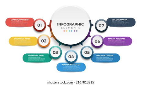 7 List Of Steps, Layout Diagram With Number Of Sequence, Circular Infographic Element Template