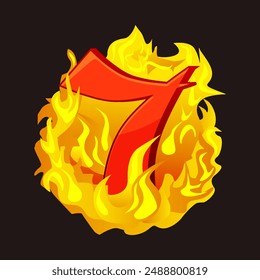 7 logo design elements symbol. Fire casino concept. Hot 7.