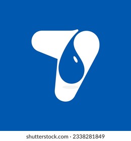 7 logo. Number seven with blue water dew drops. Negative space icon. Spring water emblem. Vector template for pure drink company, swimming posters, waste recycling identity, fight against drought adv.