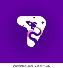 7 logo. Number seven with rocket launch trail, planets, and stars. Negative space style icon. Vector typeface for science identity, planet travel app, chemistry posters, jet company, and biology adv.