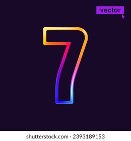 7 logo. Number seven in vivid neon line style. Rainbow gradient icon for Sale banner. Colorful vector emblem for Special Price design, Discount Offer labels, Coupon Template, futuristic identity etc.