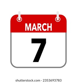7 de marzo, icono de fecha de calendario sobre fondo blanco.