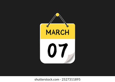 7 March calendar icon text page monthly web design on yellow, black, and white background vector, icon, or illustration with the month of March 7