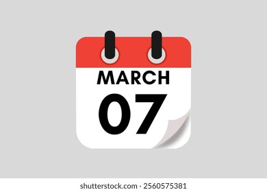 7 March calendar icon text page monthly web design on red, white, black and ash background vector, icon, or illustration with the month of March 7