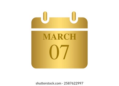 7 March calendar icon text page monthly web design on Golden and white background vector, icon, or illustration with the month of March 7