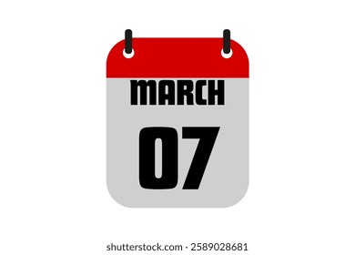7 March calendar icon text page monthly web design on red, black and white background vector, icon, or illustration with the month of March 7