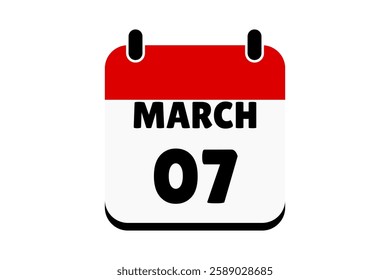 7 March calendar icon text page monthly web design on red, black and white background vector, icon, or illustration with the month of March 7