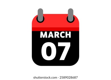 7 March calendar icon text page monthly web design on red, black and white background vector, icon, or illustration with the month of March 7