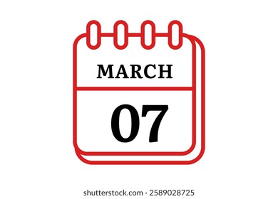 7 March calendar icon text page monthly web design on red, black and white background vector, icon, or illustration with the month of March 7