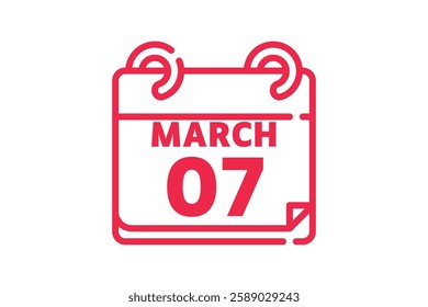 7 March calendar icon text page monthly web design on red and white background vector, icon, or illustration with the month of March 7