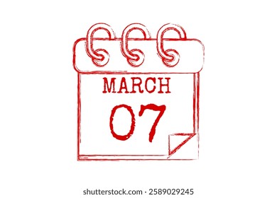 7 March calendar icon text page monthly web design on red and white background vector, icon, or illustration with the month of March 7