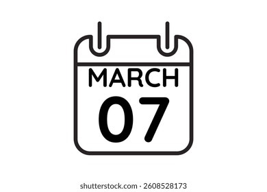 7 March calendar icon text page monthly web design on black and white background vector, icon, or illustration with the month of March 7