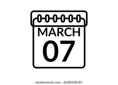 7 March calendar icon text page monthly web design on black and white background vector, icon, or illustration with the month of March 7